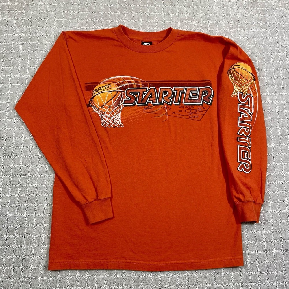 VINTAGE 90s Starter Basketball Orange Long Sleeve T Shirt Mens Size L